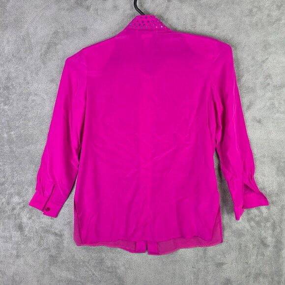 Womens Vintage Diane Gilman Pink 100% Silk Sequin Blouse Button Up Long Sleeve S - Picture 4 of 8